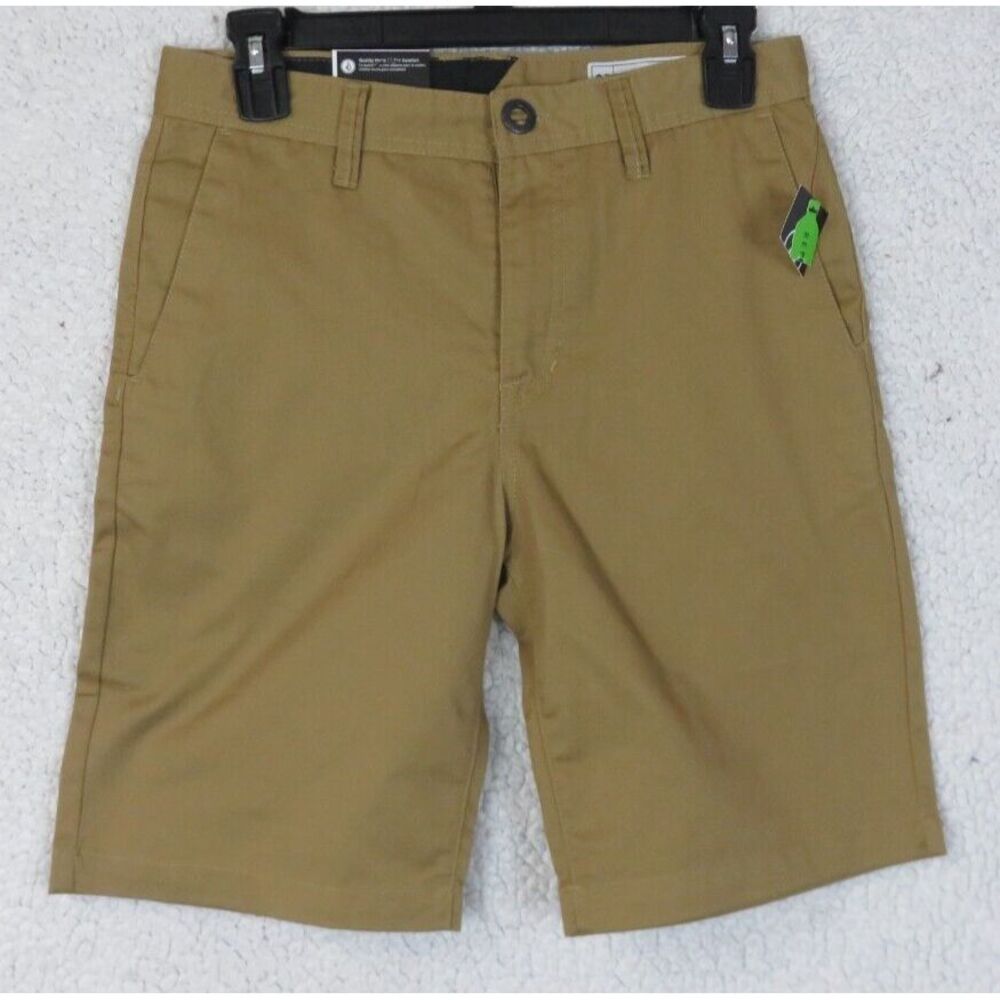 Mens Volcom Brown Shorts Size 28 Cotton Blend Casual‎ Flat Front Frickin Chino